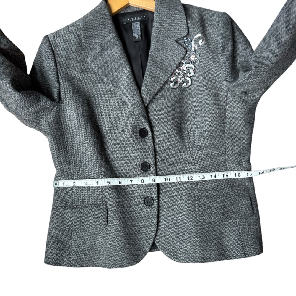 Laundry By Shelli Segal 2pc Wool Skirt Suit Herringboned Flower Embroidery - Picture 6 of 16